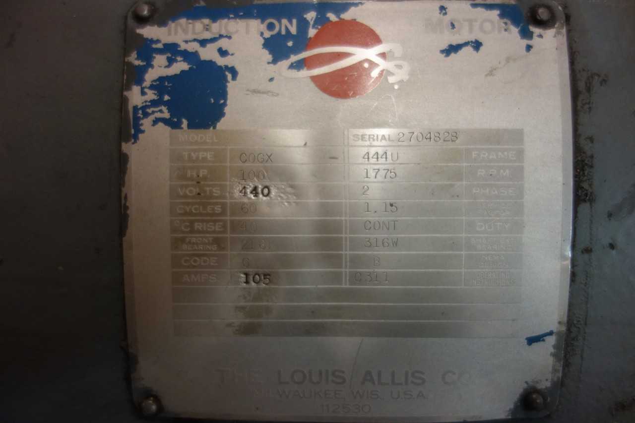 LOT OF 1 LOUIS ALLIS 444U 100HP 1775RPM 2-7/8IN 440V-AC AC MOTOR - ELECTRIC MOTORS