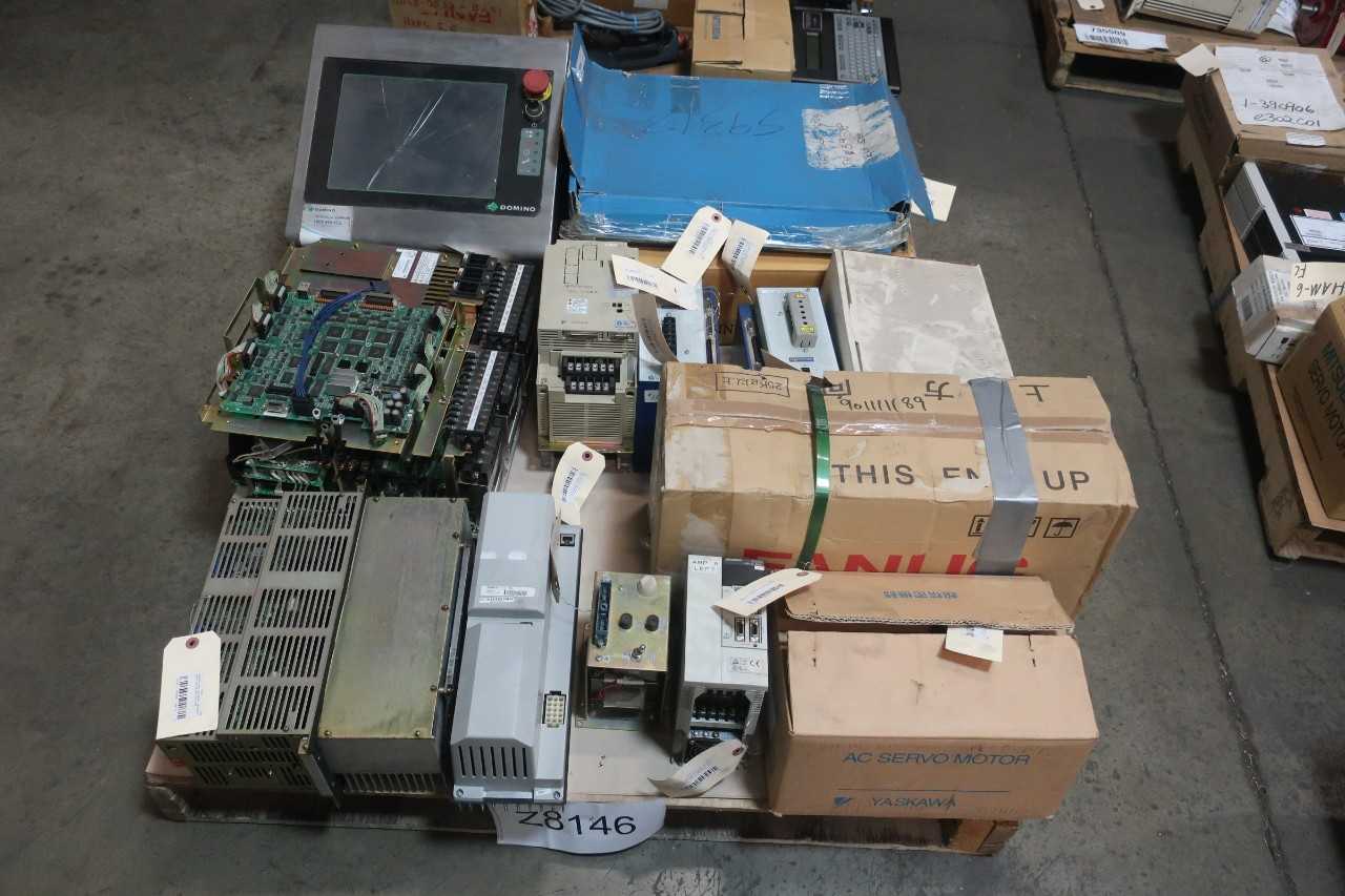 1 PALLET OF ASSORTED AUTOMATION AND CONTROLS, SERVO MOTORS, SERVO DRIVES, FANUC, YASKAWA, - SERVO
