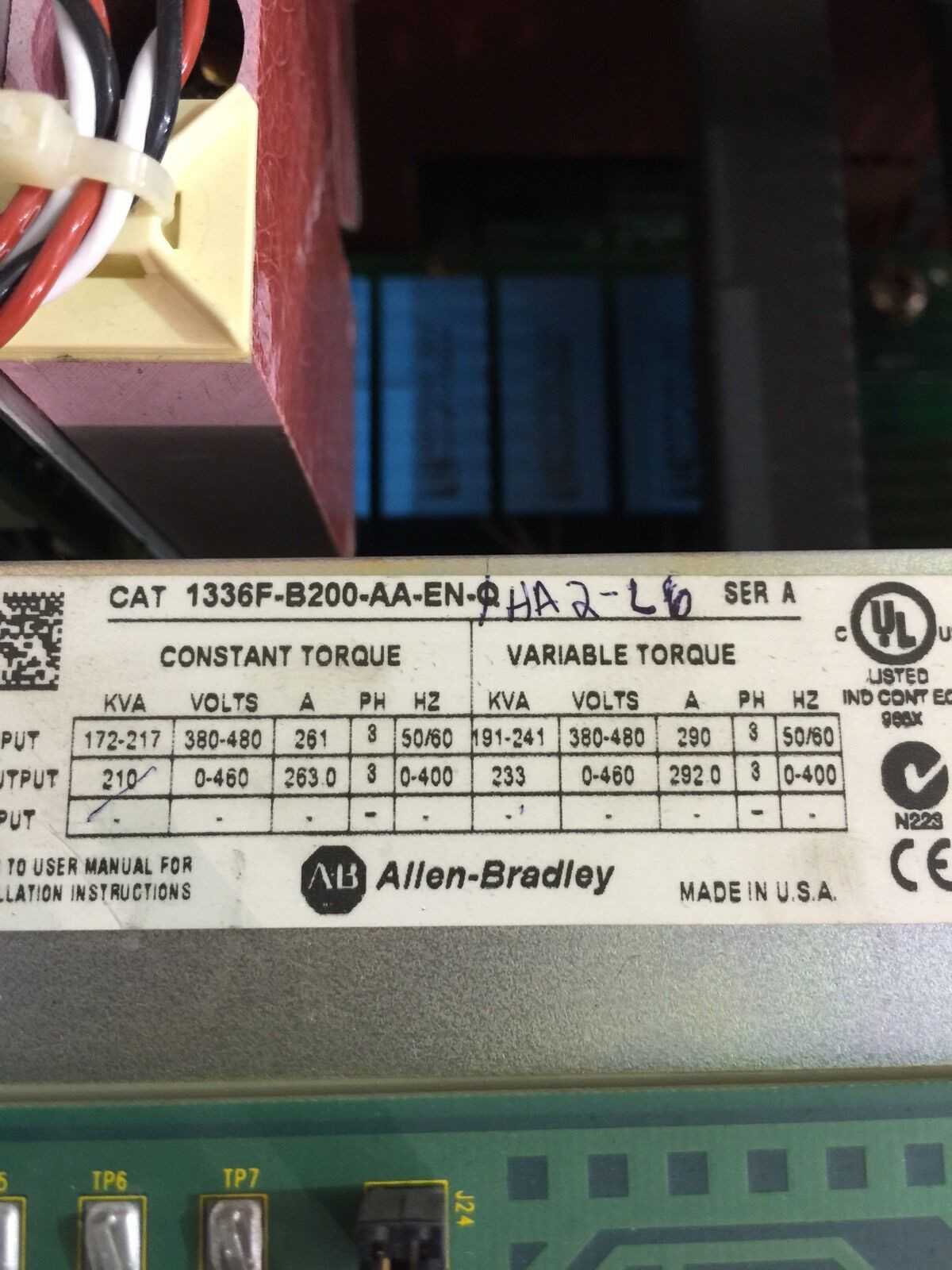 USED ALLEN-BRADLEY 200HP 1336 PLUS II AC DRIVE 1336F-B200-AA-EN-HA2-L6 SERIES A - MOTOR DRIVES