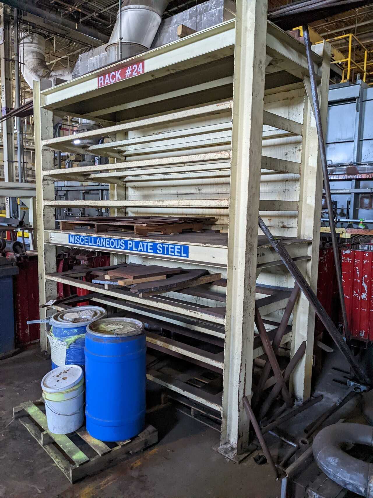 SECTION OF WAREHOUSE RACKING FOR PLATE WITH CONTENTS, STEEL PLATE - PALLET RACKING