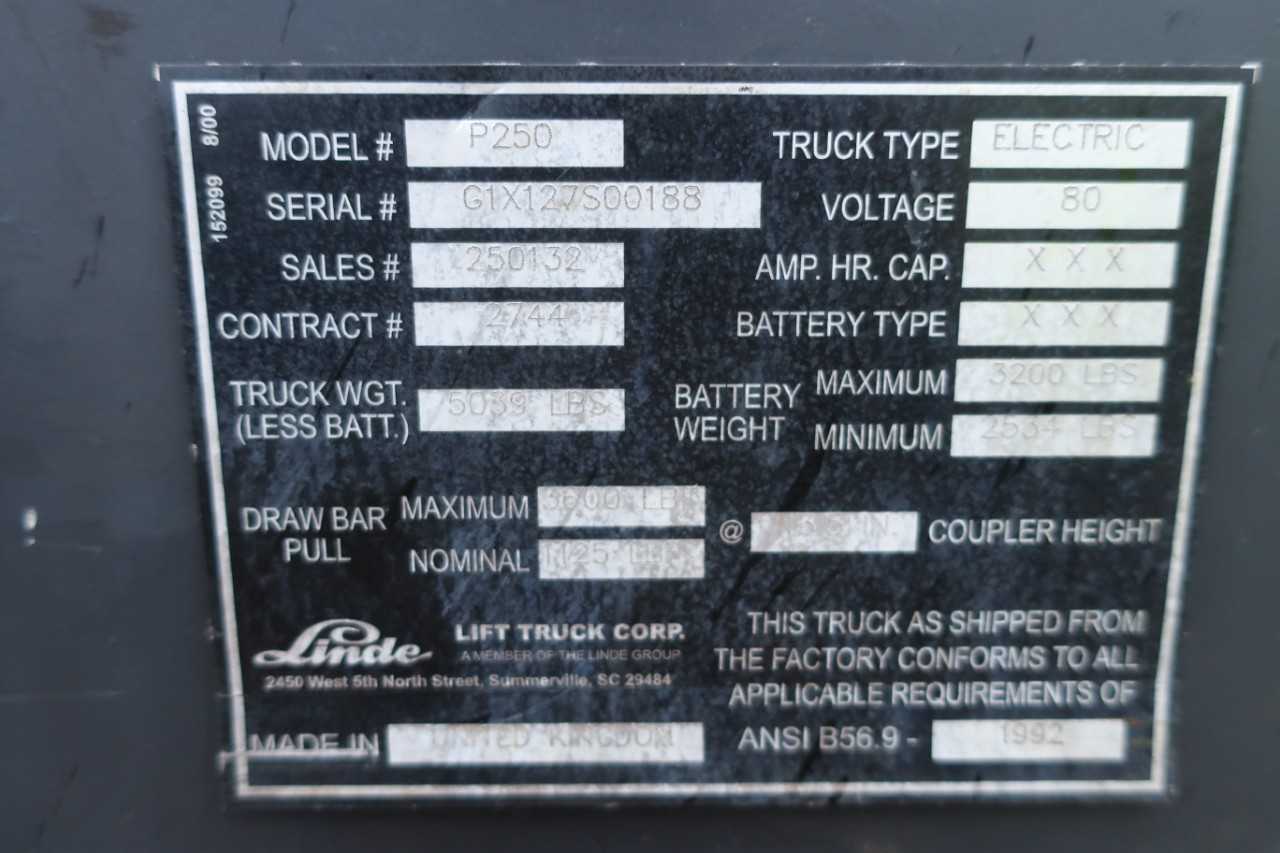 LINDE P250 80V ELECTRIC LOAD TRANSPORTER W/O BATTERY - ELECTRICAL COMPONENTS