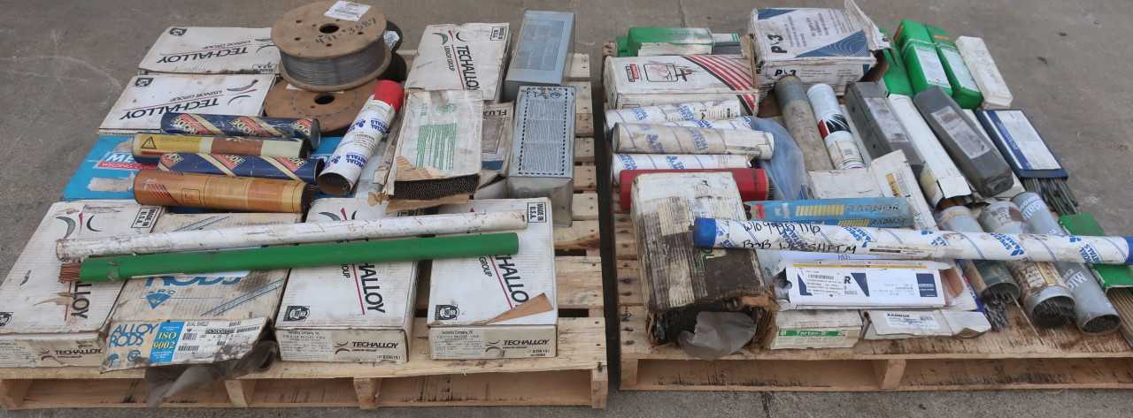 2 PALLETS OF ASSORTED WELDING ELECTRODES AND WIRE - WELDING EQUIPMENT