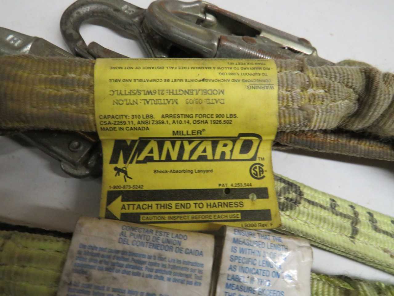 LOT OF 5 ASSORTED NORTH & MILLER DURAFLEX FP28822, 216WLS-5FTYLC SAFETY HARNESS - LIFTING EQUIPMENT