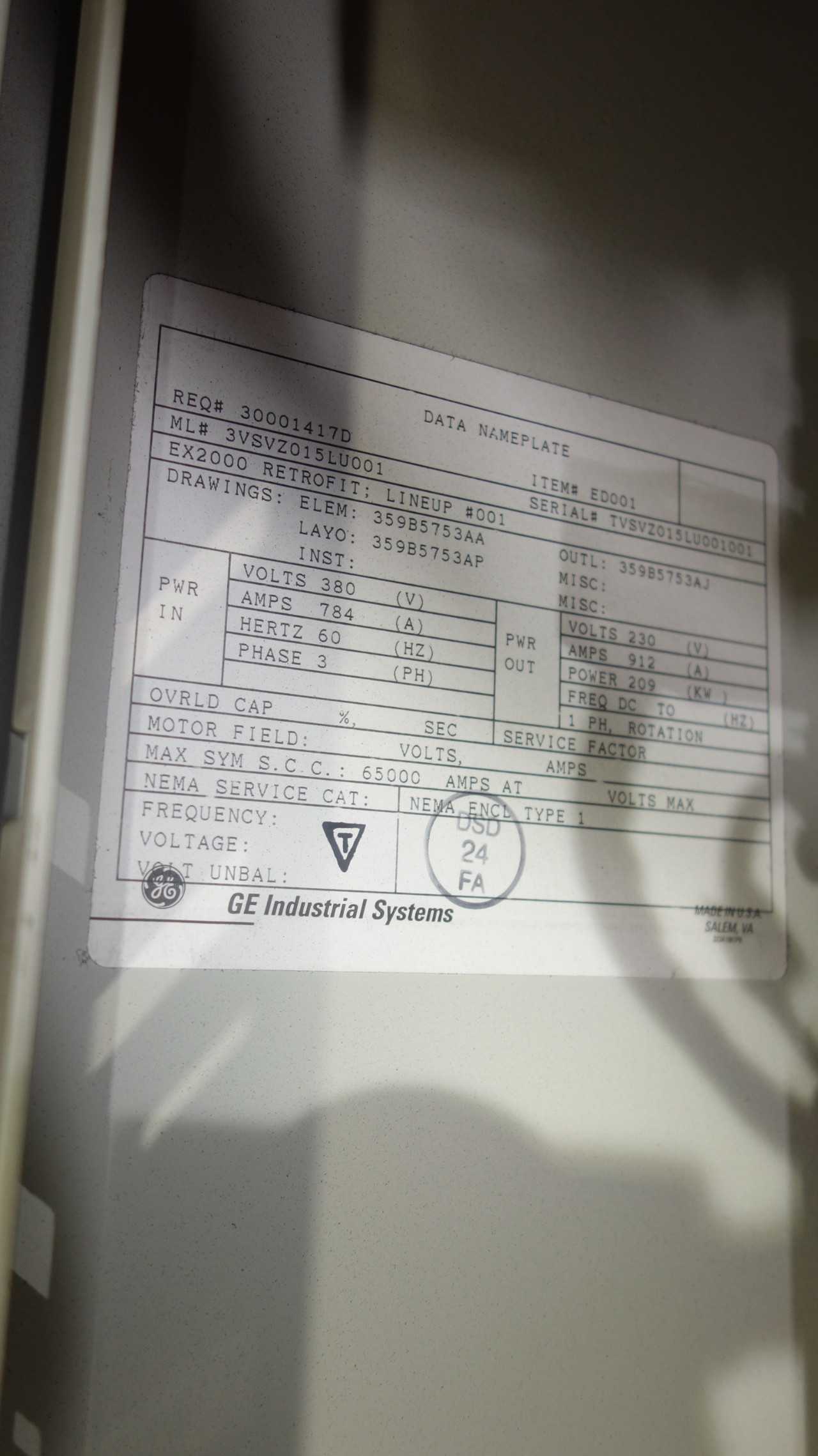 GE INDUSTRIAL EX2000 EXCITATION SYSTEM EXCITER - AUTOMATION & CONTROLS