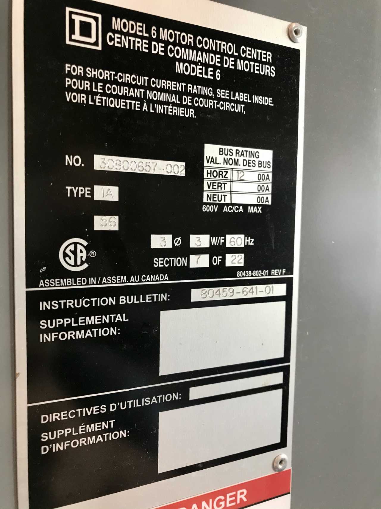 SQD MODEL 6 PANEL 125A BREAKER, 60HP VFD ( QTY1) - MISCELLANEOUS