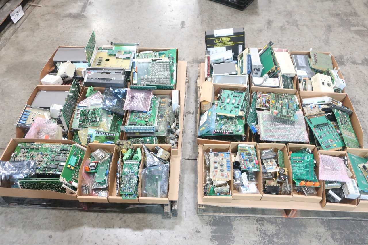 2 PALLETS OF ASSORTED ELECTRICAL CIRCUIT BOARDS, RELAYS, MODULES- BAILEY, STRUTHERS-DUNN - ELECTRICAL COMPONENTS