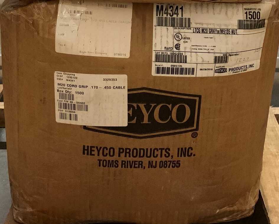 New - Lot of 1500 - Heyco M4341 M20 Liquid Tight Cord Grip with M9135 Nut - ELECTRICAL COMPONENTS