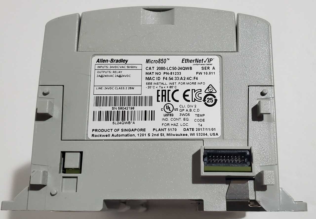 Allen Bradley Micro 850 2080-LC50-24QWB PLC - AUTOMATION & CONTROLS