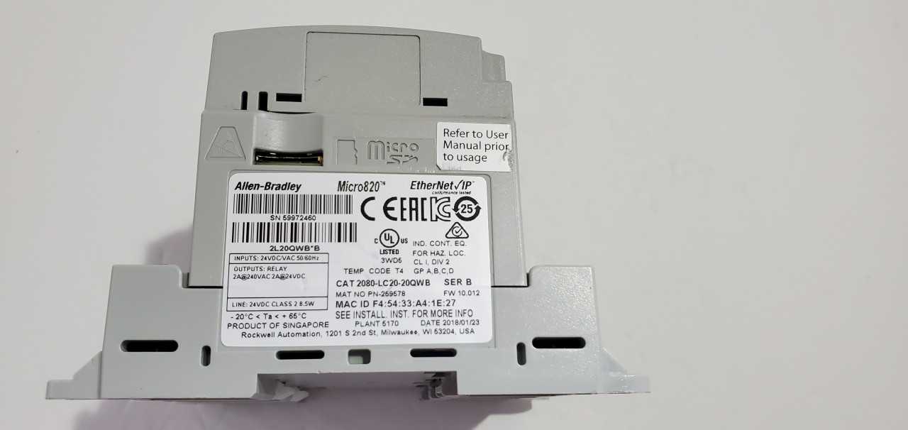Allen Bradley Micro 820  2080-LC20-20QWB PLC - AUTOMATION & CONTROLS