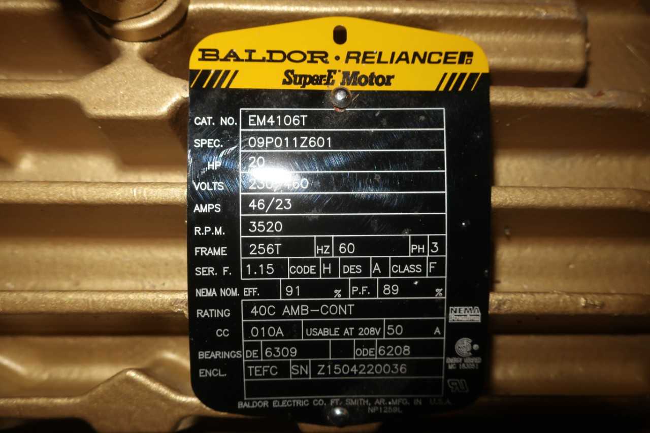 BALDOR EM4106T MOTOR 460V 20HP 3520RPM 3PH 256T 60HZ - ELECTRIC MOTORS
