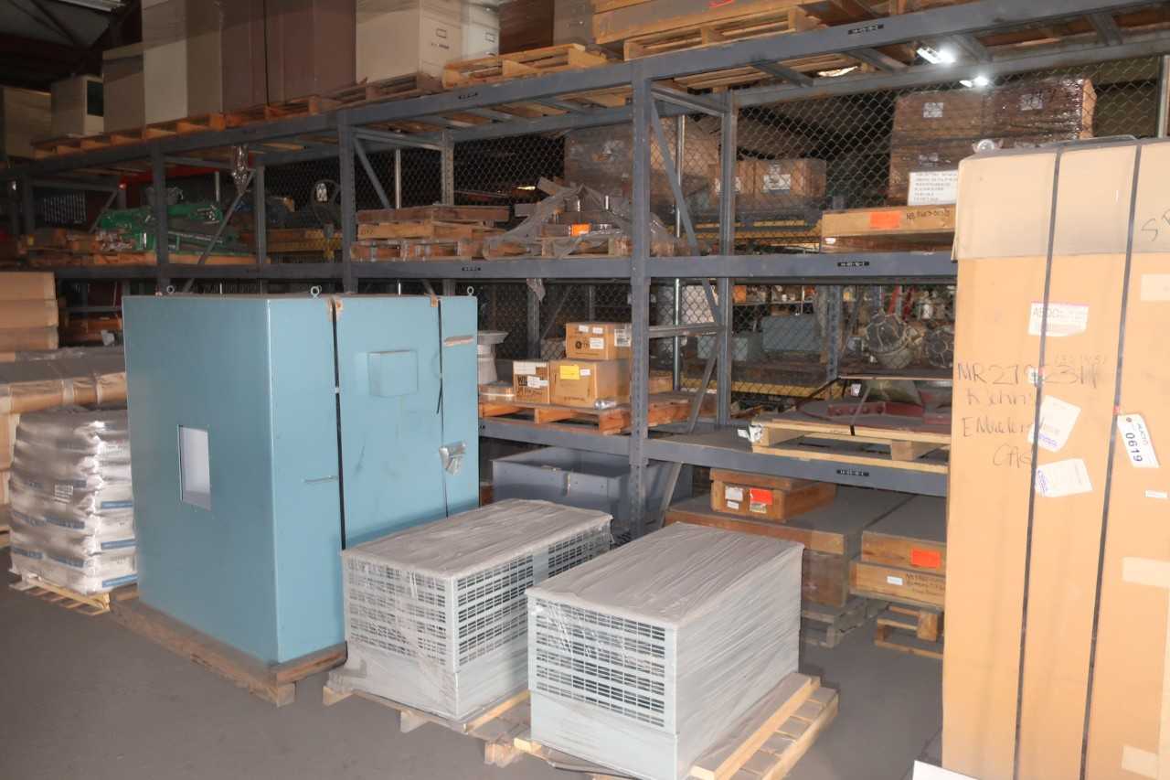 CONTENTS OF 3X SECTIONS OF PALLET RACKING & 3 ELECTRICAL BOXES ON FLOOR (PALLETS OF FURNITURE EXCLUDED), ASSORTED COAL TURBINE CONTROL REPLACEMENT PARTS, GOULD CHARGER, SIEMENS RECTIFIERS, ROTOR ASSEMBLIES, THRUST BEARINGS - ELECTRICAL COMPONENTS