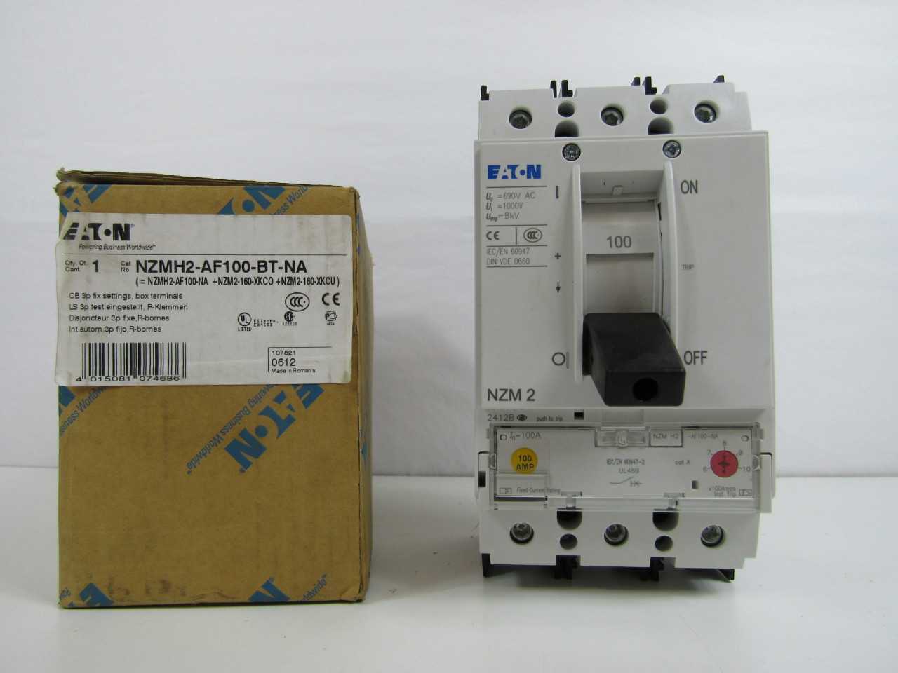 Quantity of 1x NZMH2-AF100-BT-NA 3P 100A 690VAC MCCB/Molded Case Circuit Breakers - CIRCUIT BREAKERS