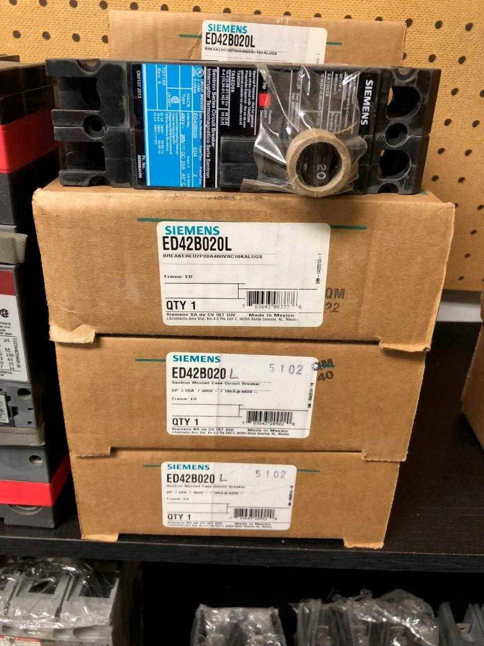 New Siemens ED42B020L 20 AMP 2 Pole Breaker 480V (10) each - CIRCUIT BREAKERS New Siemens ED42B020L 20 AMP 2 Pole Breaker 480V (10) each - CIRCUIT BREAKERS