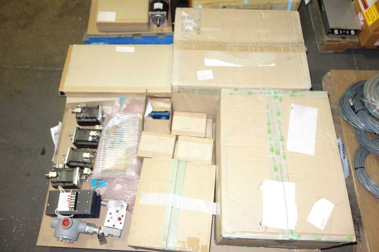 4 PALLETS OF ASSORTED ELECTRICAL AUTOMATION, SERVO MOTORS, CABLE-WIRES, CONTROL MODULES, DRIVES, MODULES, CIRCUIT BOARDS AND ACCESSORIES - ELECTRICAL COMPONENTS