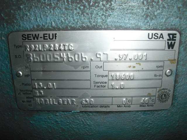 40 HP Sew Euro Gear Reducer Model R92LP284TC - GEAR REDUCERS