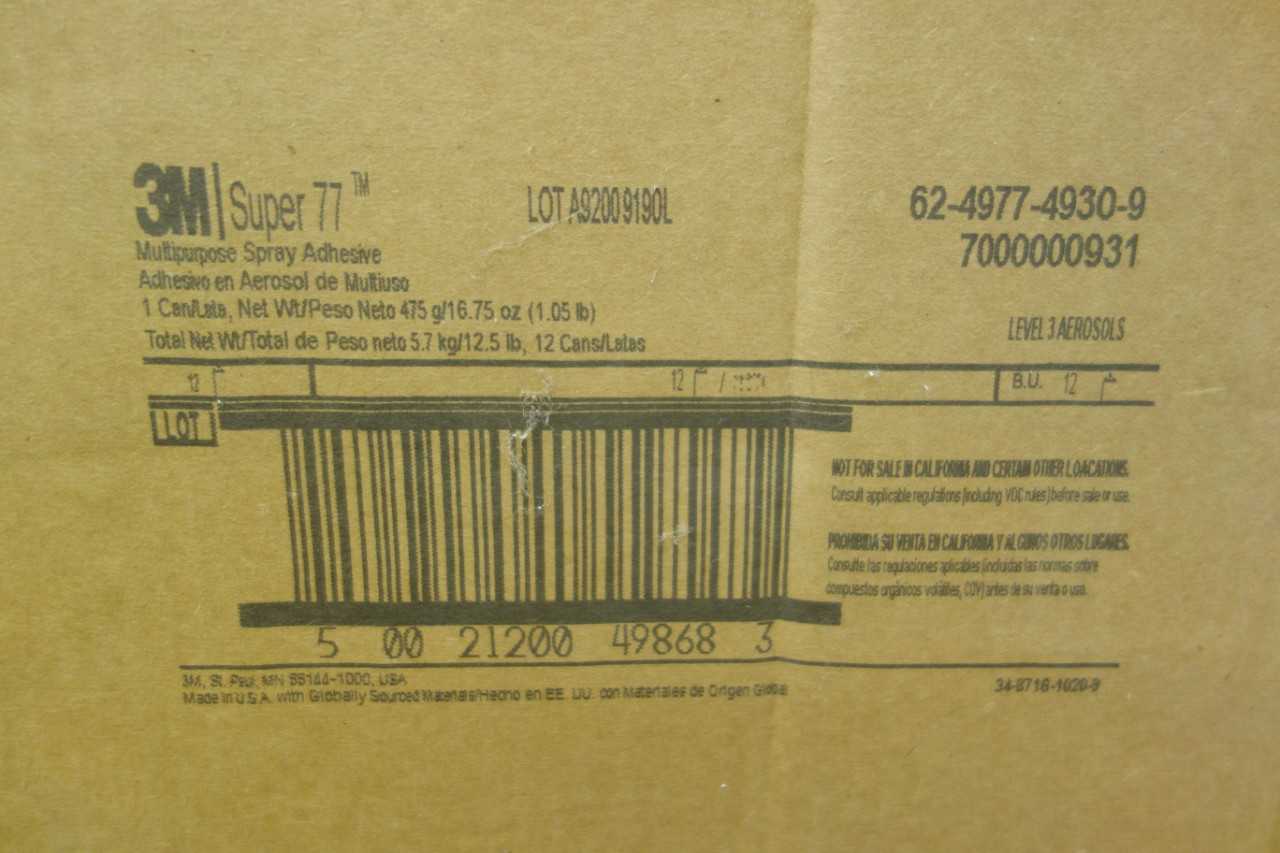 LOT OF 4 CASES OF 3M SUPER 77 SPRAY ADHESIVE - INDUSTRIAL PARTS