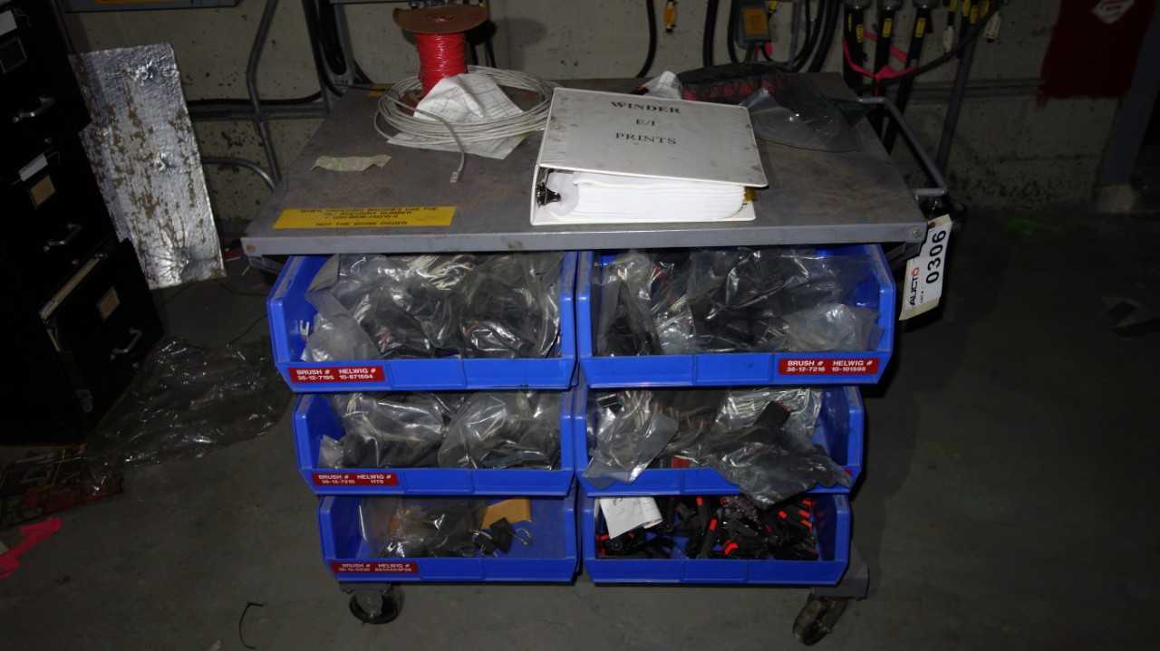 LOT OF NEW HELWIG ELECTRIC MOTOR BRUSHES w ROLLING CART - ELECTRIC MOTORS