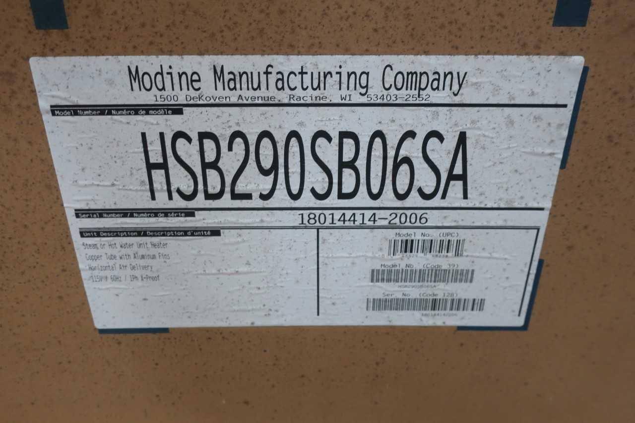 MODINE HSB290SB06SA STEAM HEATER - HVAC EQUIPMENT