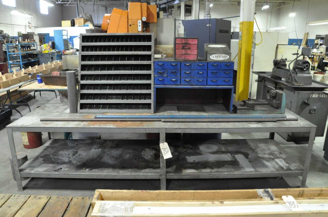 Steel Layout Bench with Drill Organizer Rack Bin Drawer Organizer and 2 Fixtures - MATERIAL HANDLING