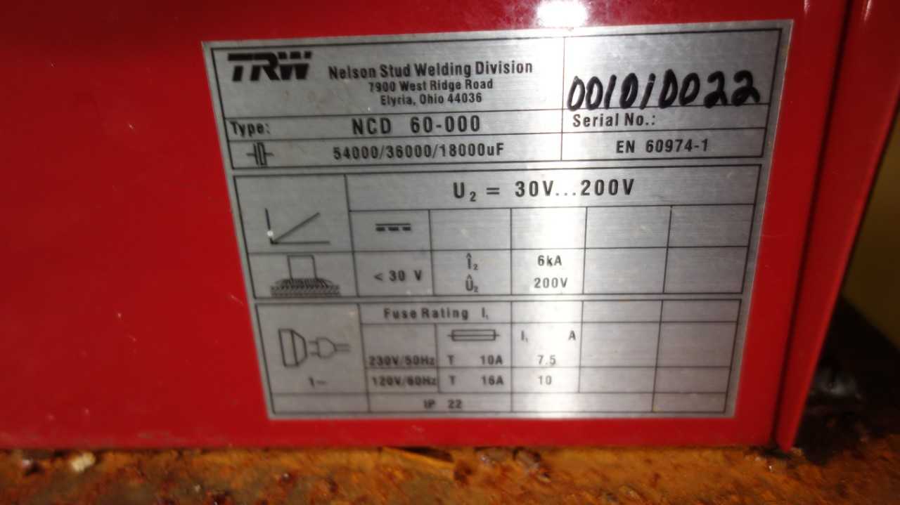 NELSON NCD 60-000 MOBILE STUD WELDER WORK STATION - STUD WELDING MACHINE