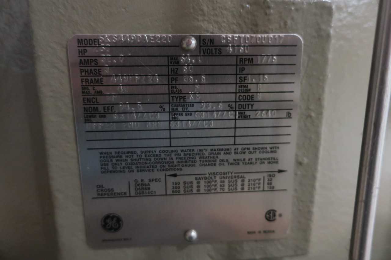 GE 5KS449DAE220 MOTOR 250HP 1775RPM 4160V L449HPZ24 - ELECTRIC MOTORS