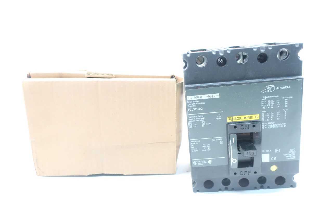 SQUARE D FCL34100G MOLDED CASE CIRCUIT BREAKER 3P 100A AMP 480V-AC - CIRCUIT BREAKERS