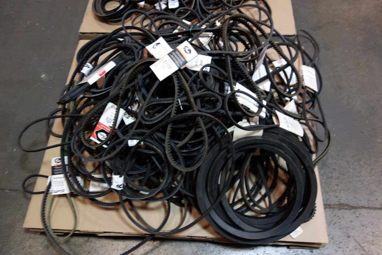 2 PALLETS OF ASSORTED V- BELTS AND TIMING BELTS- CATERPILLAR, BROWNING, GATES, JASON, OPTIBELT - BELTS