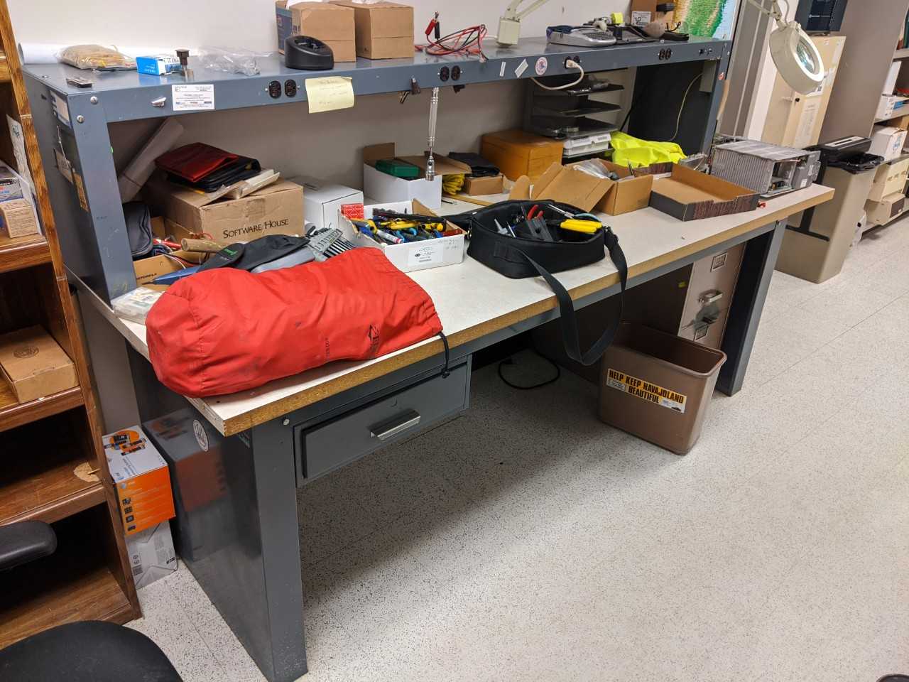 8' x 3' steel work desk with wood surface - PLANT & FACILITY