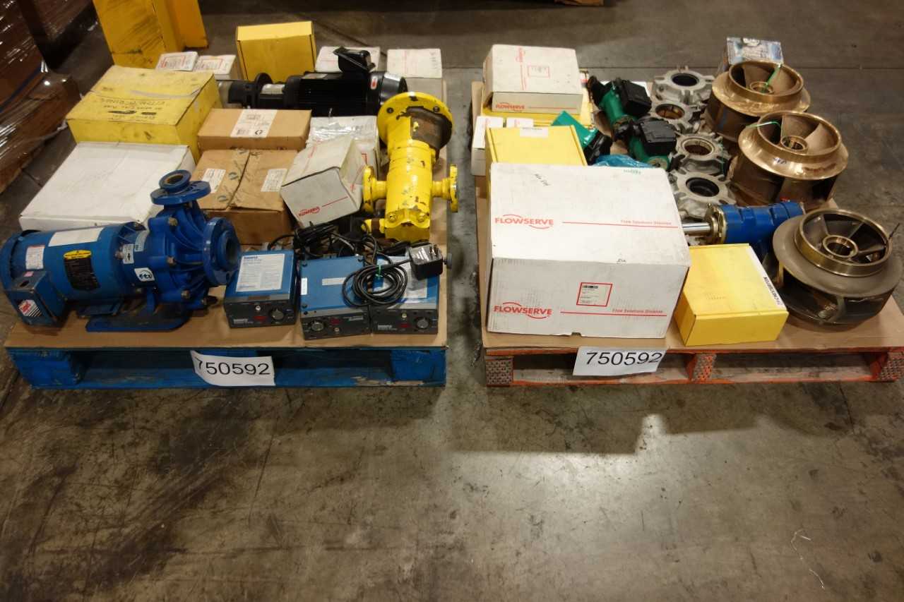 2 PALLETS OF ASSORTED PUMPS, PUMP PARTS AND ACCESSORIES- CHESTERTON, FLOWSERVE, GARLOCK, DRESSER - PUMPS