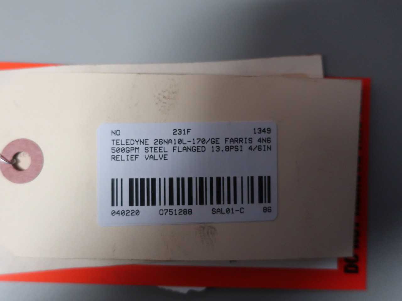 FARRIS 26NA10L-170/GE 4N6 500GPM STEEL FLANGED 13.8PSI 4/6IN RELIEF VALVE - RELIEF VALVE