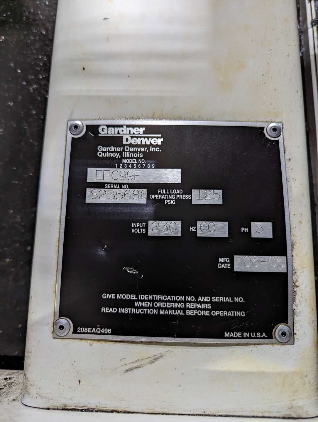 2006 Gardner Denver EFC99F Screw Air Compressor - PNEUMATIC PARTS