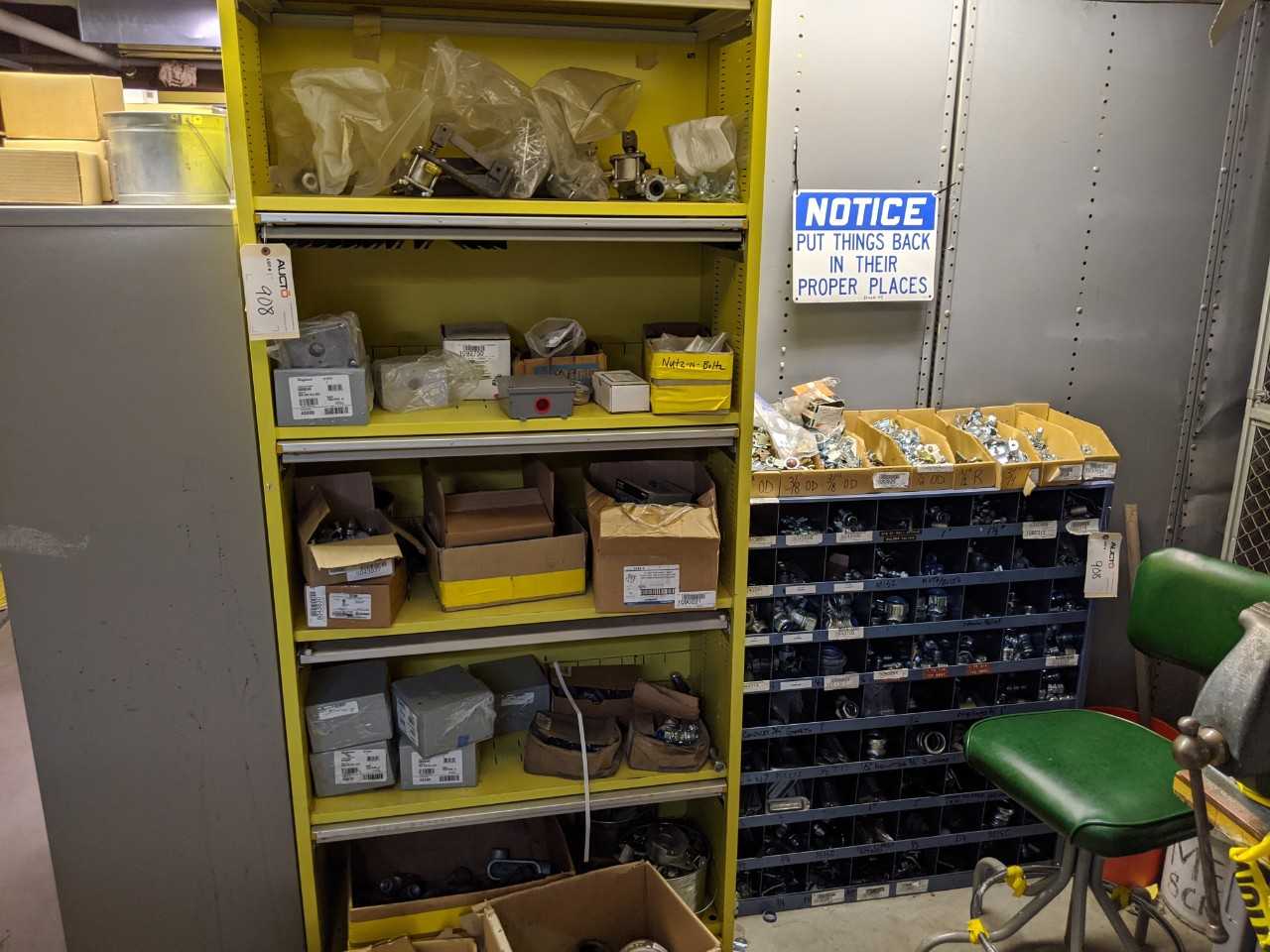 Lot of 5 Contents of Shelves - Conduit Fittings, Assorted Hardware, Tubing - CONDUIT FITTING Lot of 5 Contents of Shelves - Conduit Fittings, Assorted Hardware, Tubing - CONDUIT FITTING