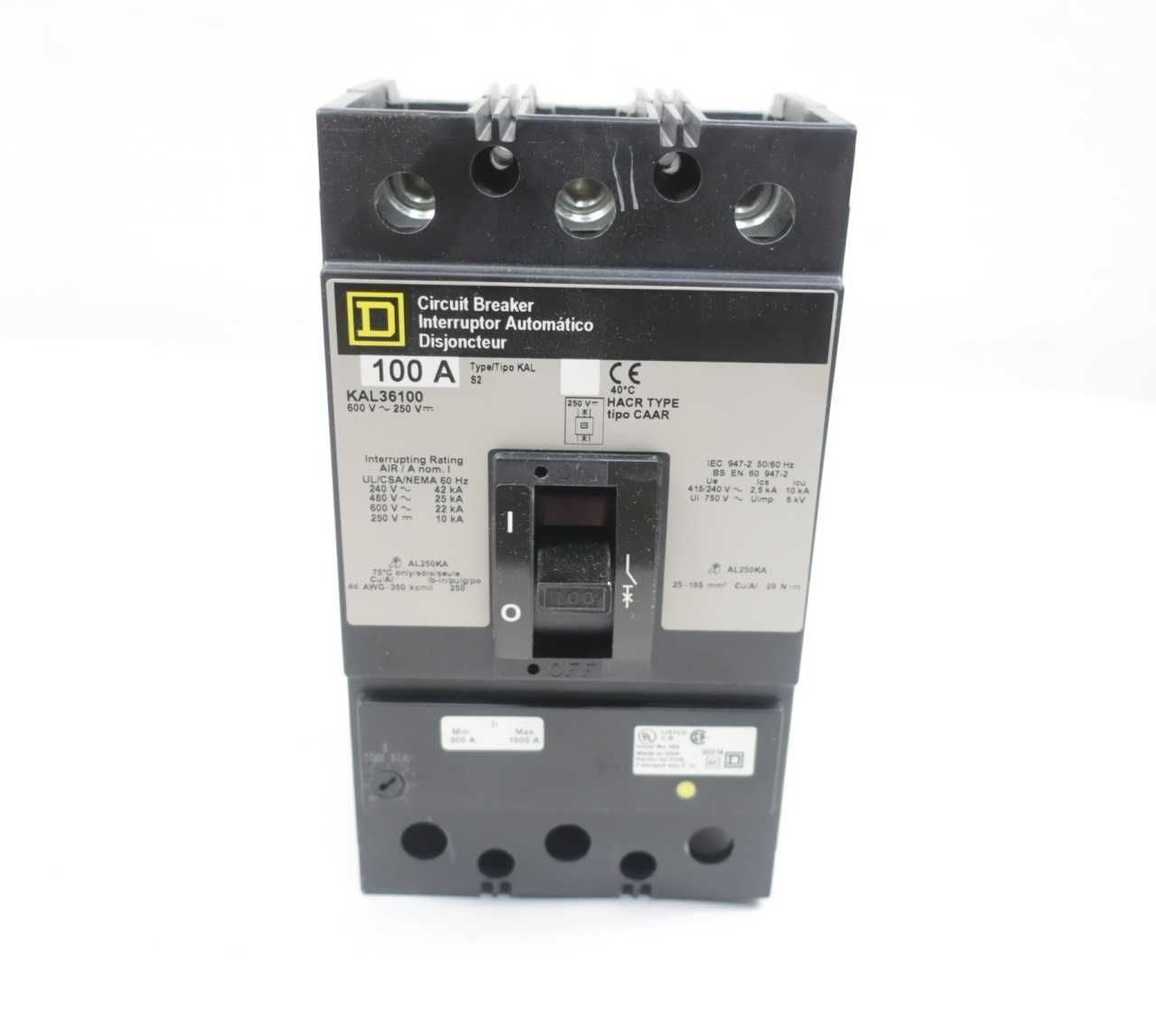 SQUARE D KAL36100 MOLDED CASE CIRCUIT BREAKER 3P 100A 600V-AC - CIRCUIT BREAKERS
