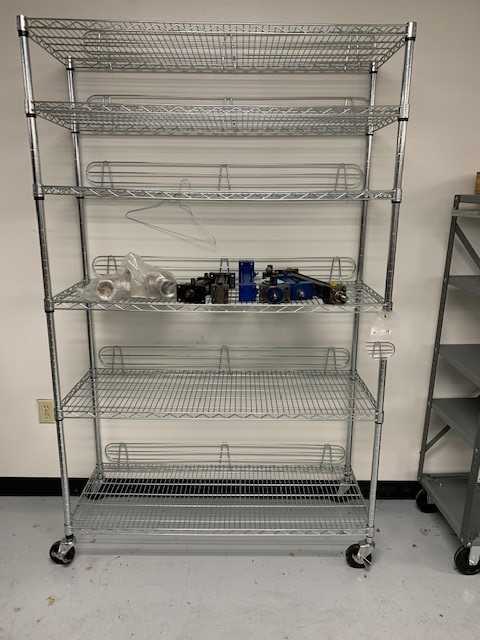 3x rolling steel wire shelving - contents excluded - SHELVING