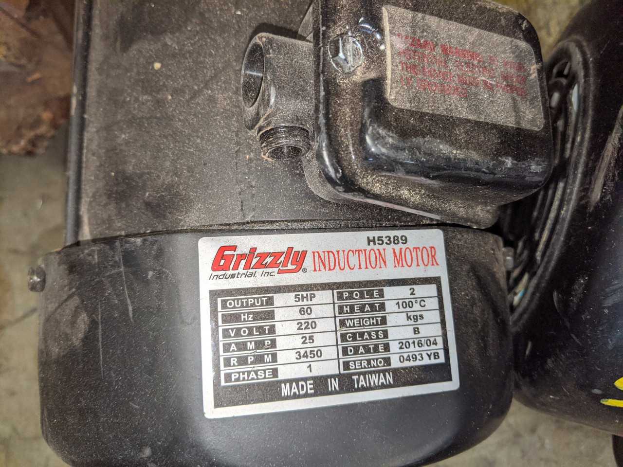 Lot of 4 Grizzly H5389 induction motors 5 hp 2 pole - ELECTRIC MOTORS