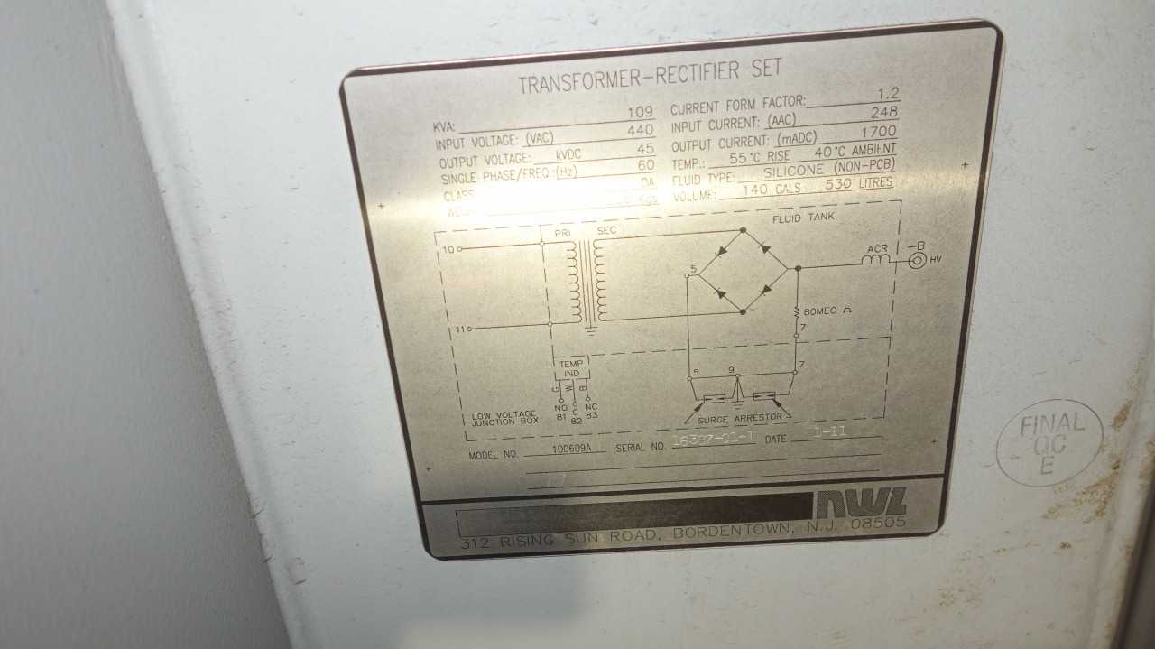 NWL 130662 TRANSFORMER-RECTIFIER SET 70KVA 480V-AC - CONTROL TRANSFORMERS
