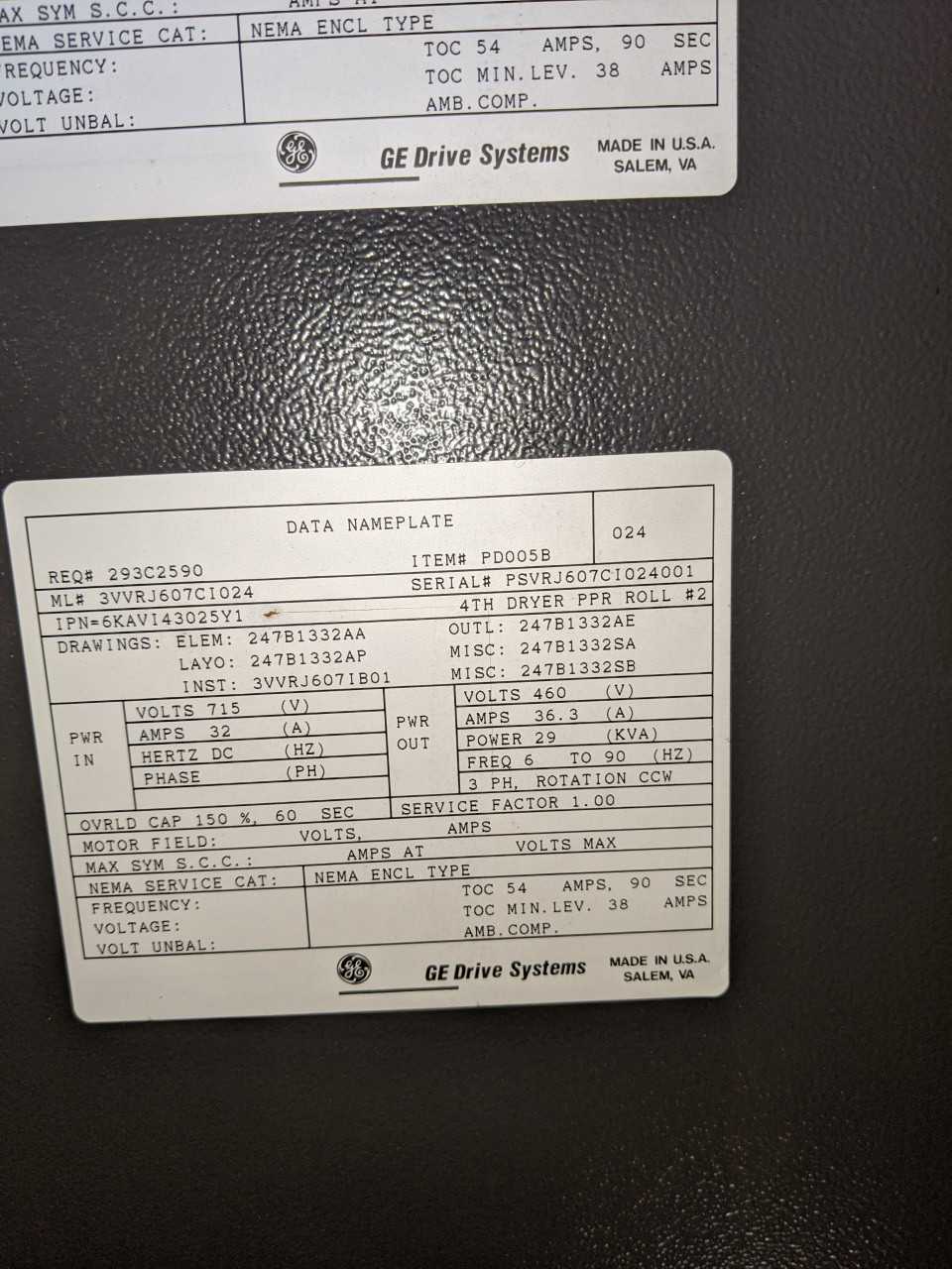 GE INNOVATION SERIES LV AC DRIVE CABINET W (4) 25HP AV-300I - MOTOR DRIVES