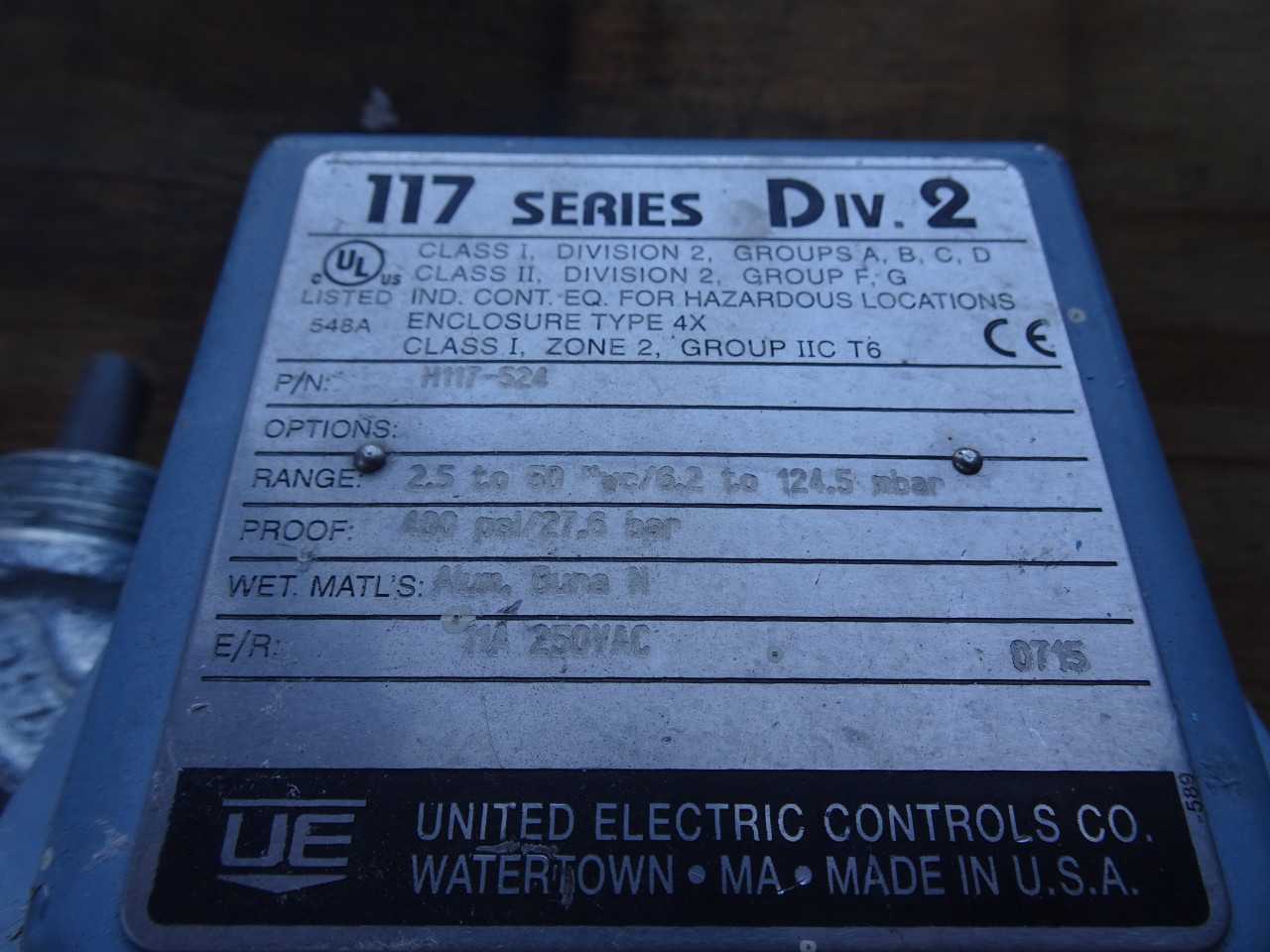 United Electric H117-524 Pressure controller UNIT 2 - CONTROL VALVE