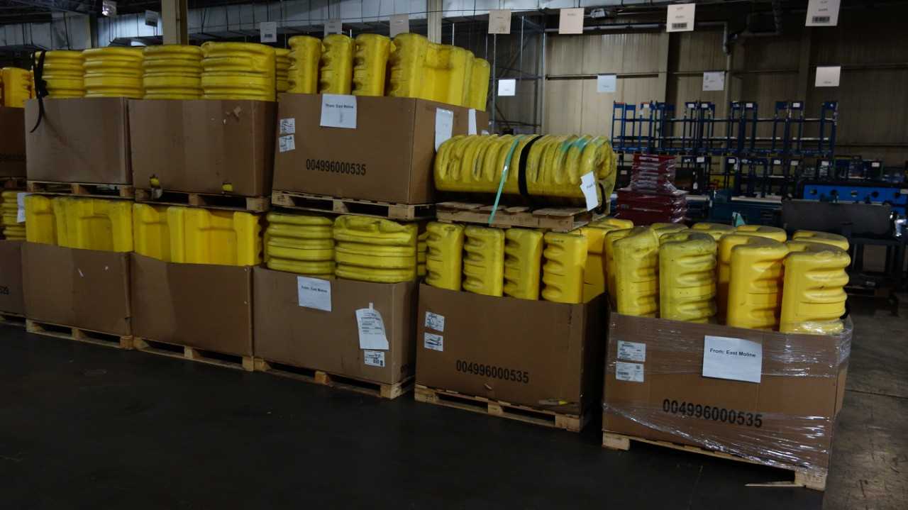 9 PALLETS OF WAREHOUSE RACKING COLUMN GUARD BUMPERS - MATERIAL HANDLING