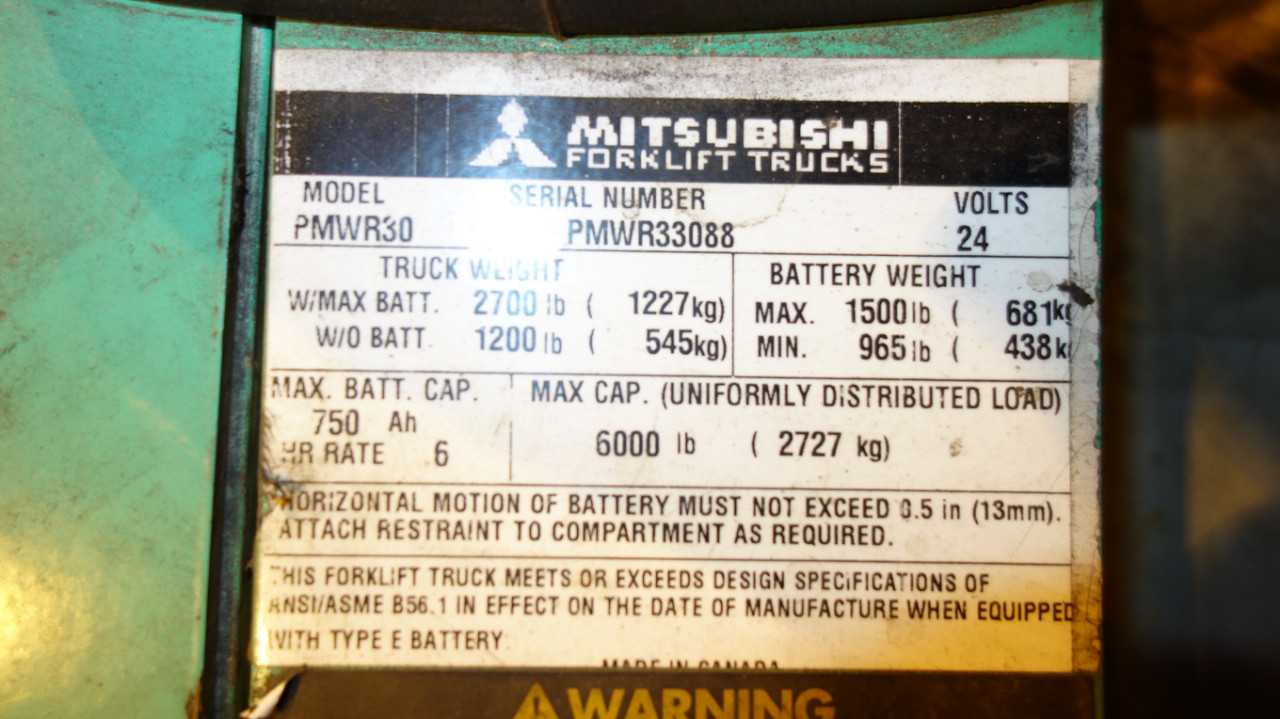 MITSUBISHI PMWR30 ELECTRIC WALKIE PALLET JACK (DELAYED REMOVAL) - MANUAL PALLET JACKS