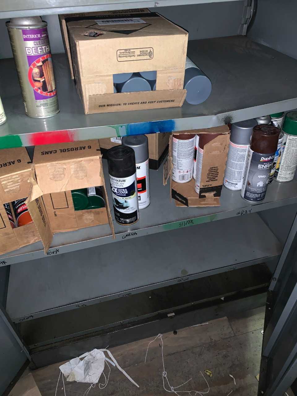 Metal Storage Cabinet full of Spray paint - INDUSTRIAL PARTS