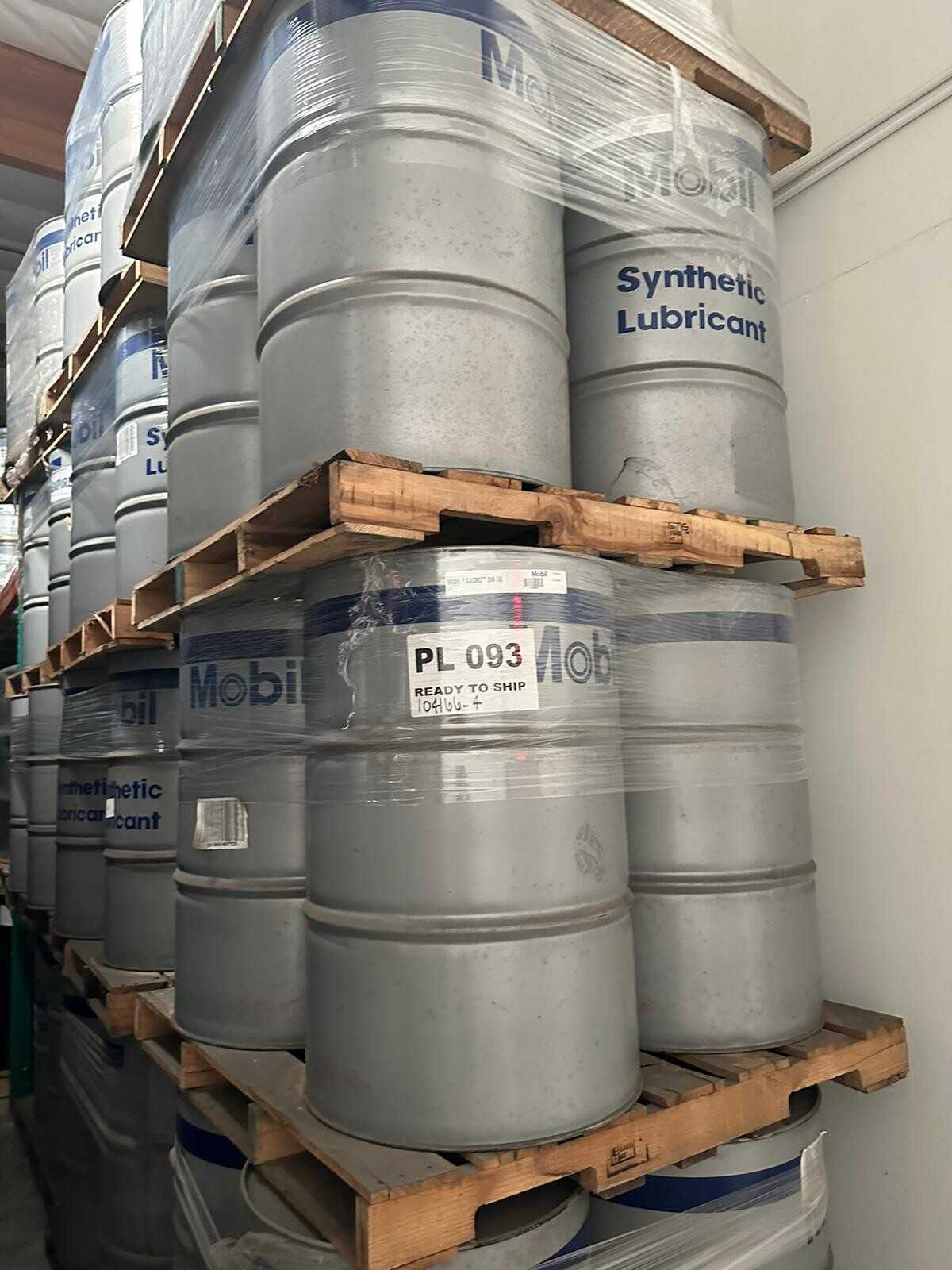 Bulk Lot of QTY 140 55gal Drums of Mobil 1 0W-50 Racing Motor Oil - PALLET JACKS