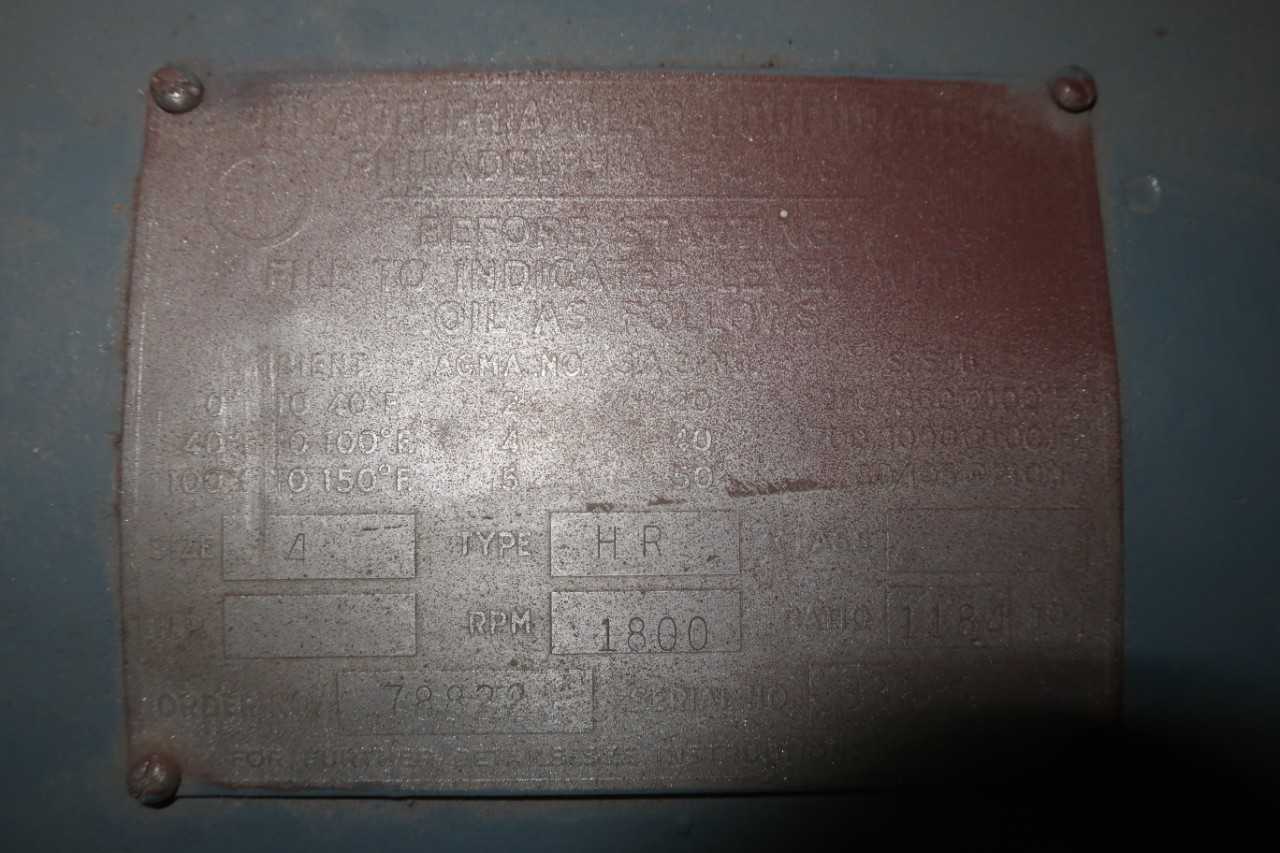 PHILADELPHIA 78822 TYPE HR 1800RPM 118.4:1 SIZE 4 GEAR REDUCER - GEAR REDUCERS