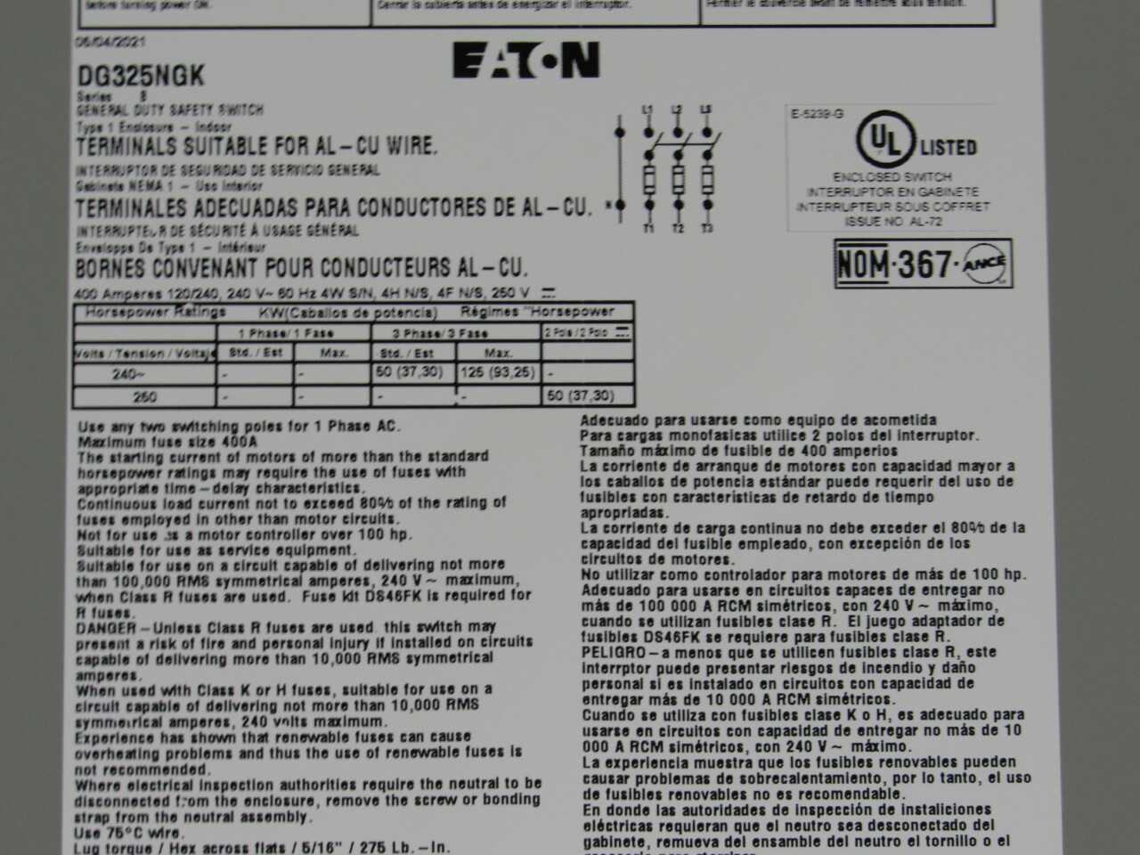 Eaton Safety Switch - ELECTRICAL COMPONENTS