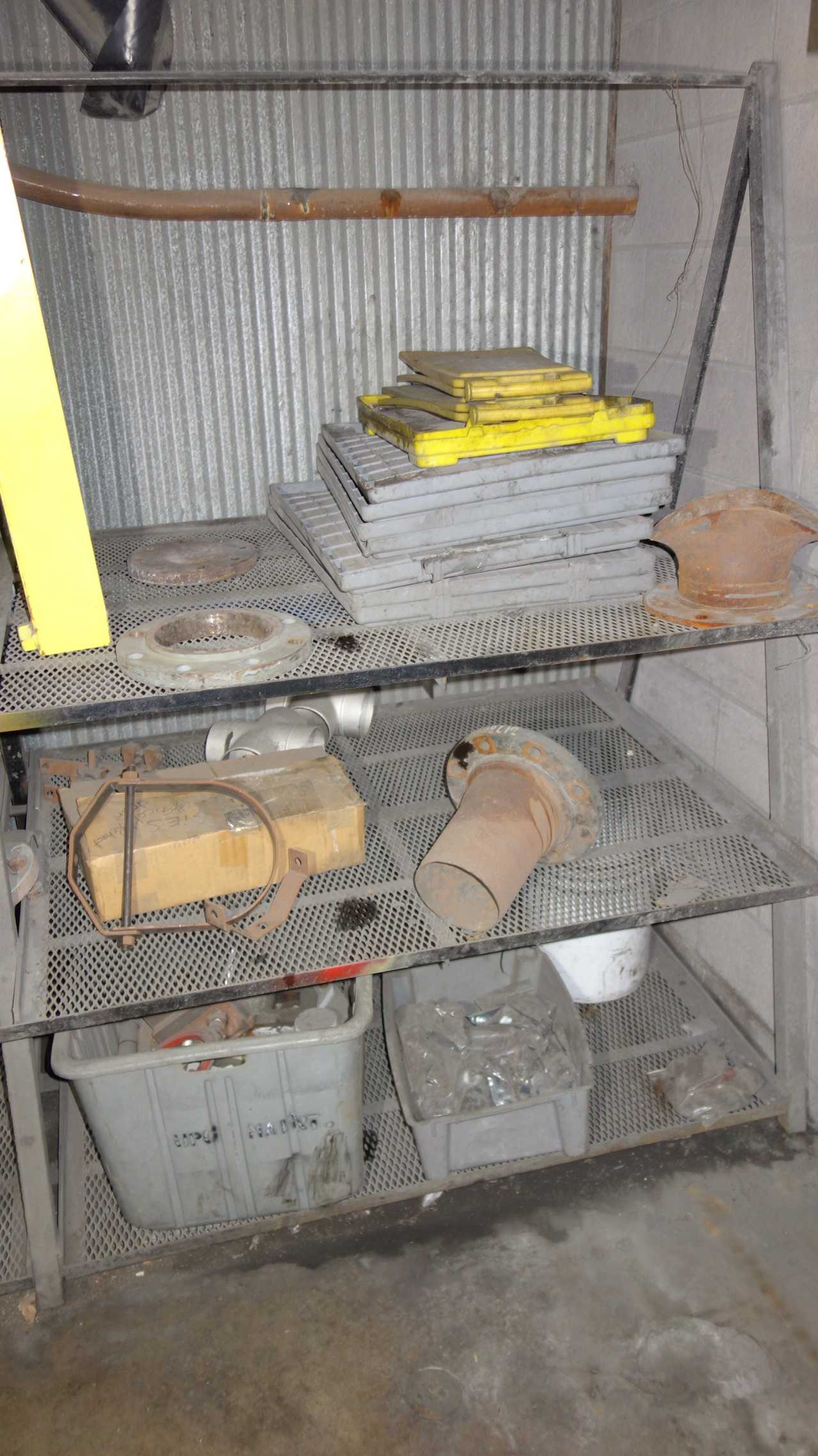 ASSORTED STEEL PIPE FLANGES, BLINDS WITH SHELVING - MISCELLANEOUS