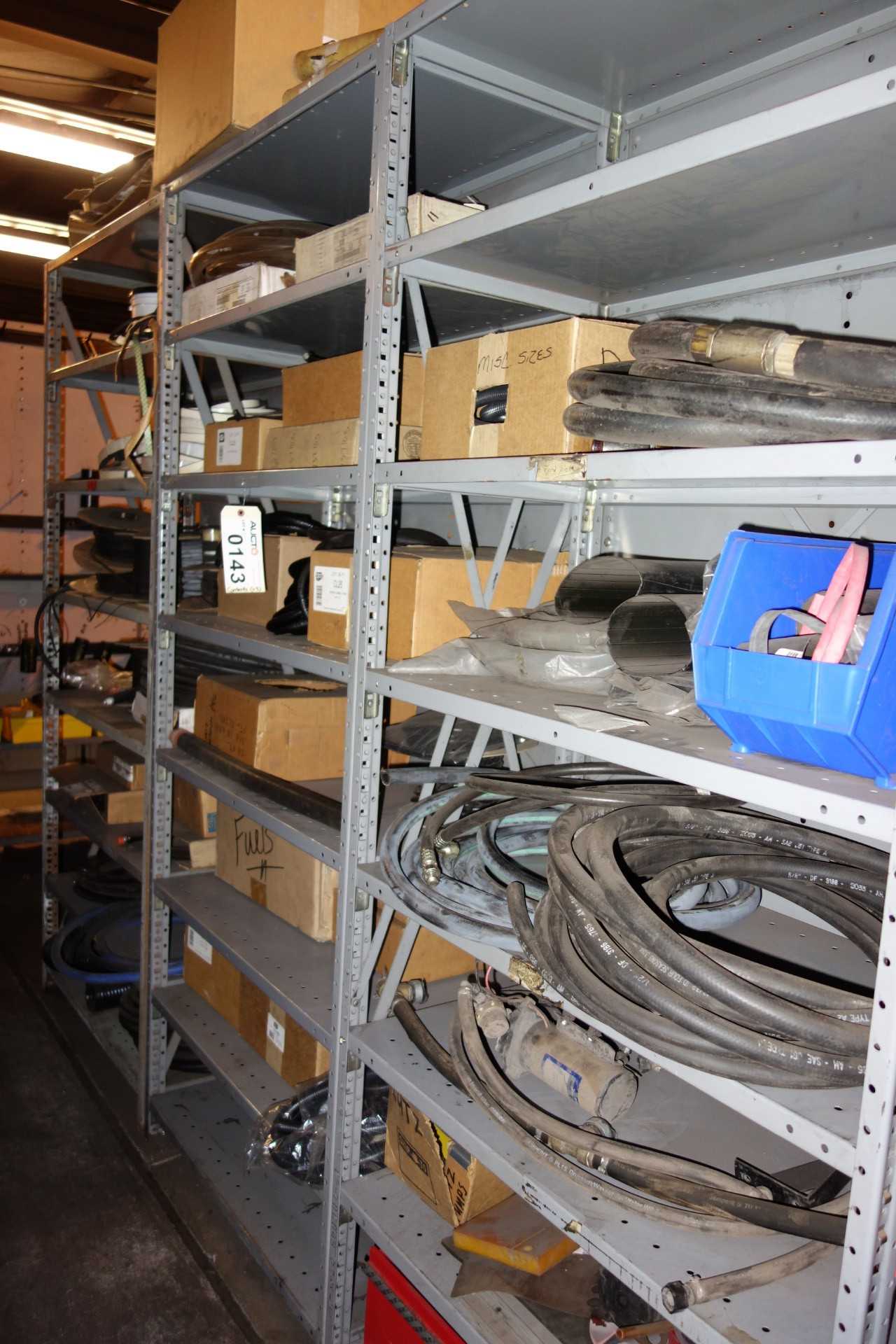 CONTENTS OF 3 SHELVING, HYDRAULIC HOSES - SHELVING
