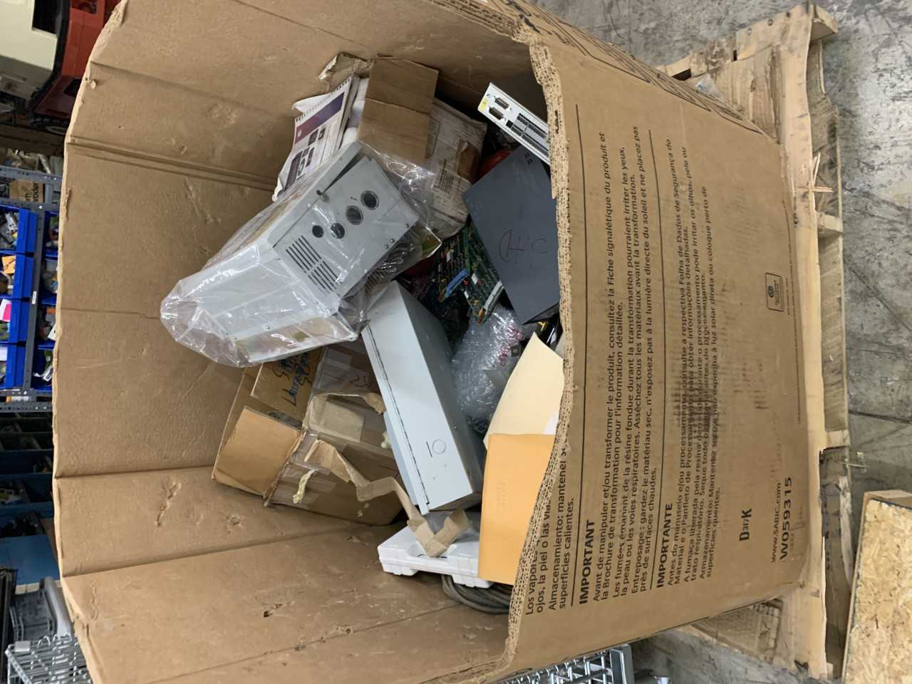 CRATE OF MISC. ELECTRICAL AUTOMATION EQUIPMENT RETURNS AND NON-WORKING PARTS - ELECTRICAL COMPONENTS