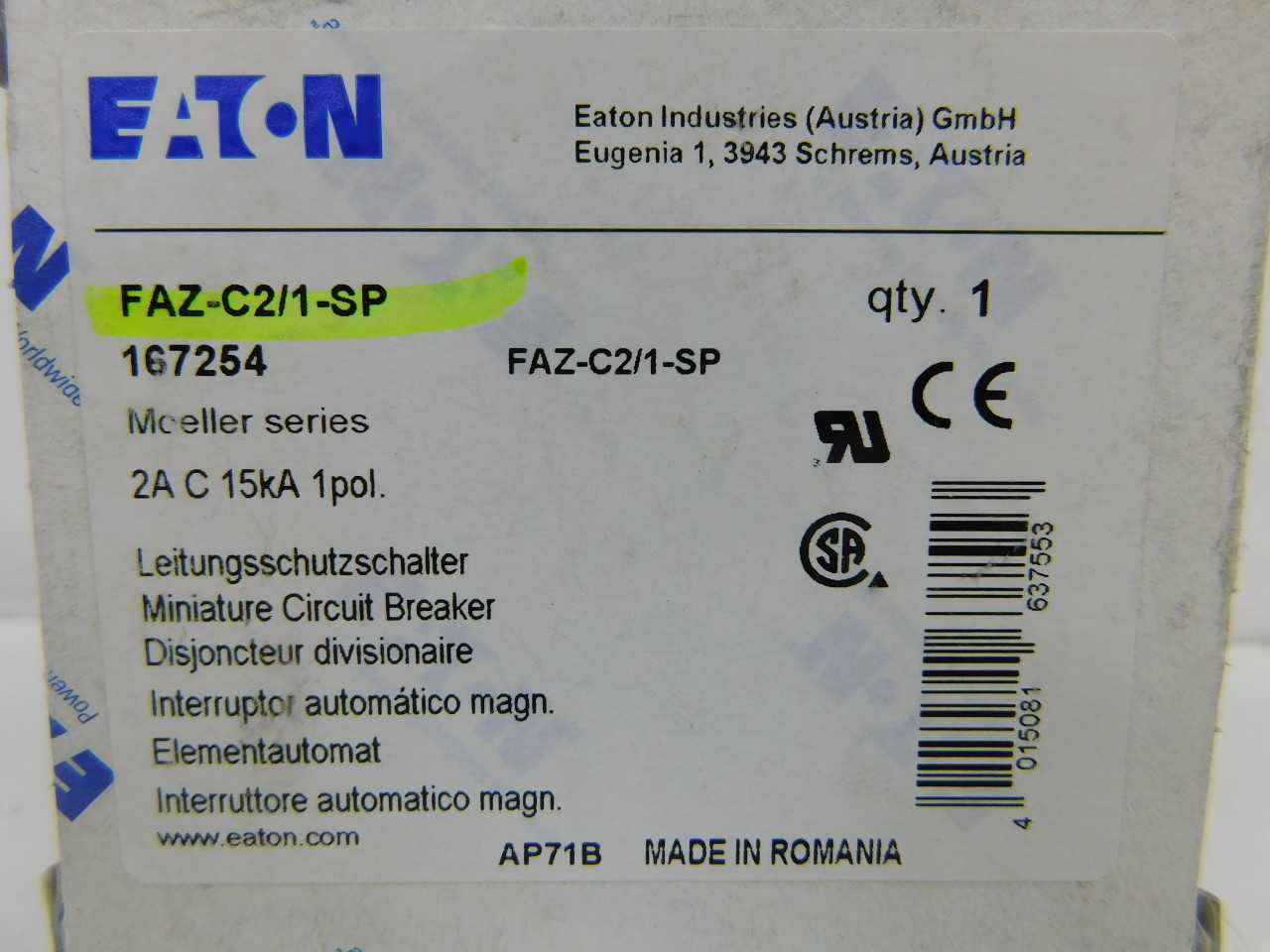 Quantity of 15x FAZ-C2/1-SP MCB/Industrials - VALVES Quantity of 15x FAZ-C2/1-SP MCB/Industrials - VALVES