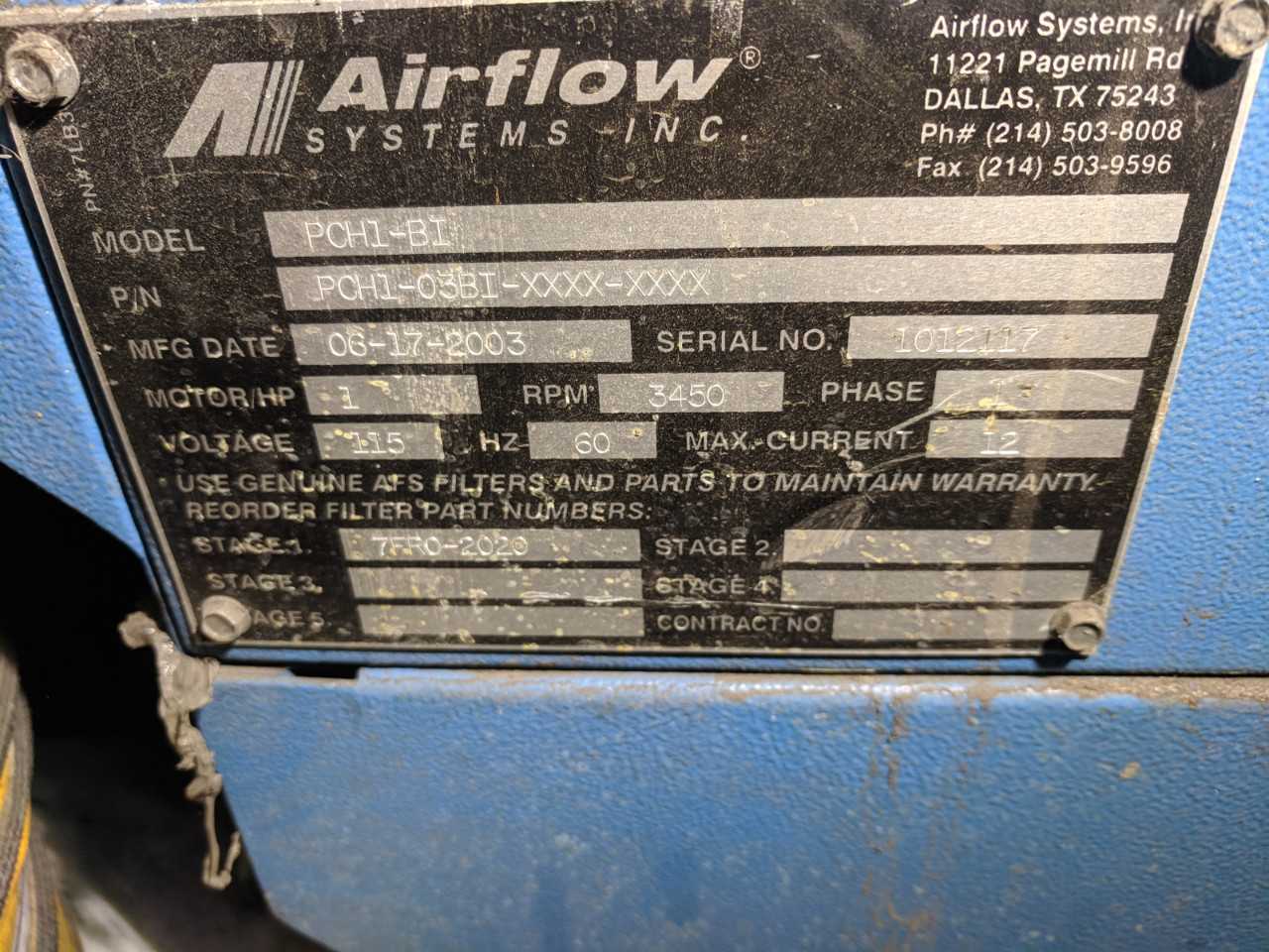 LOT OF 2 AIRFLOW SYSTEMS PCH1-BI DUST COLLECTORS - DUST COLLECTOR