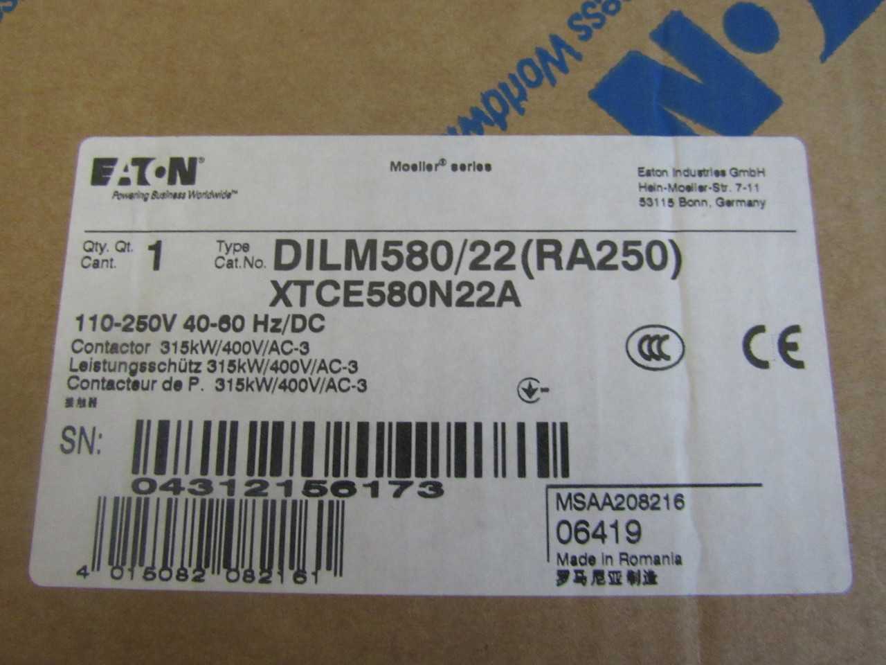 Quantity of 1x XTCE580N22A Contactors - CONTACTORS